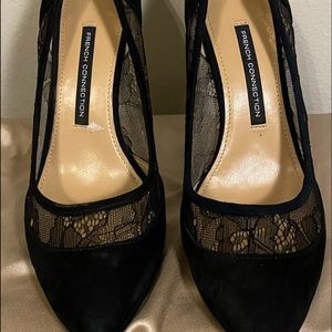 French Connection Black & Lace Heels - Size 39.5